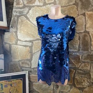 Vintage Mermaidcore Blue Sequin Sleeveless Top
